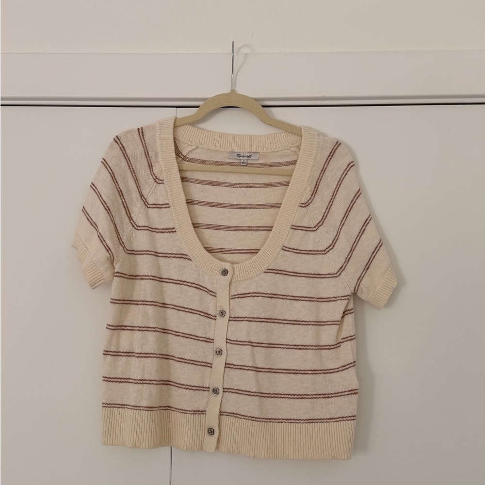 Madewell Striped Short Sleeve Knit Top- Cream & rust/brown